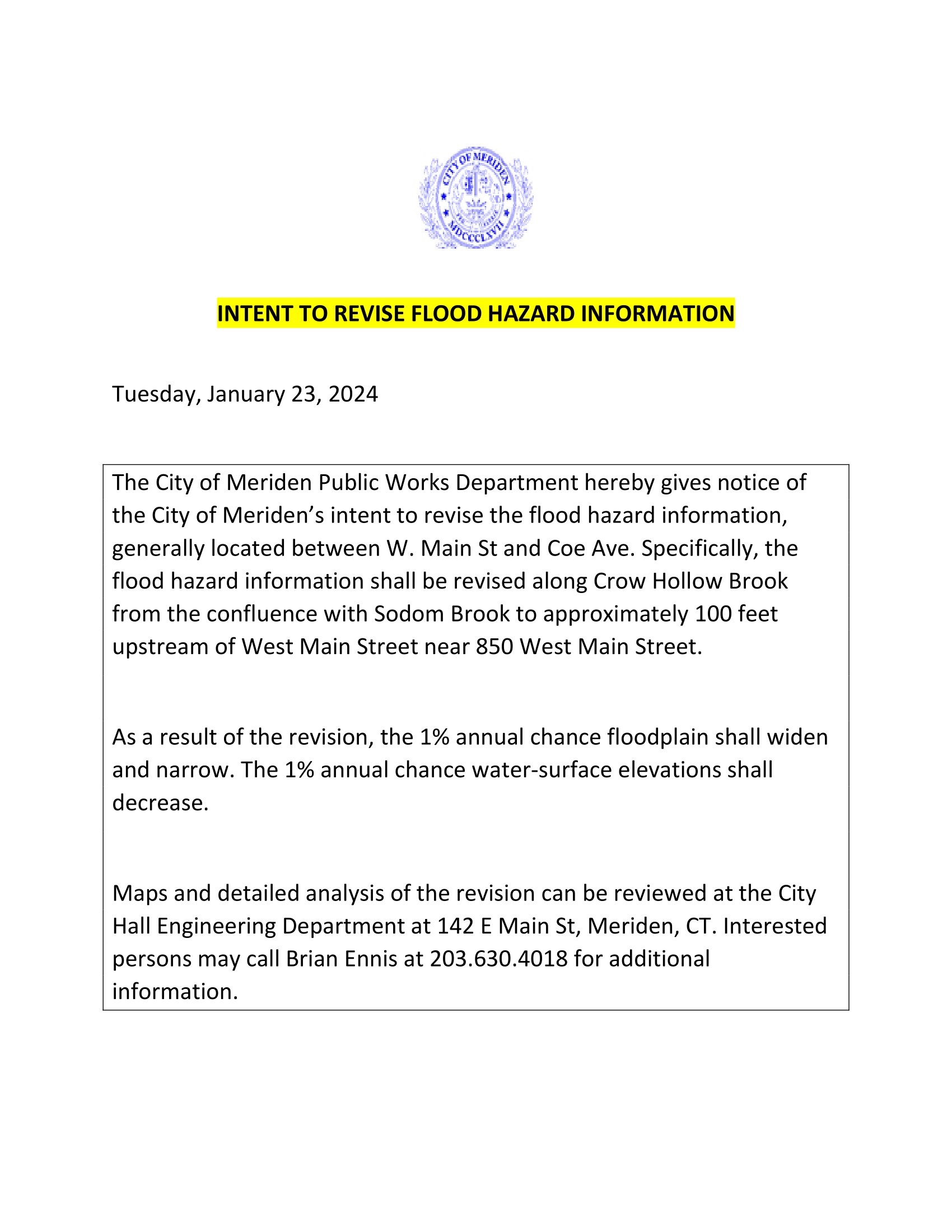 City to Revise Its Flood Hazard Information